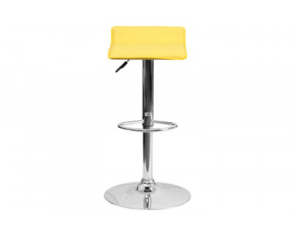 BLNK Dax Vinyl Adjustable Height Bar Stool with Solid Wave Seat and Chrome Base - Yellow