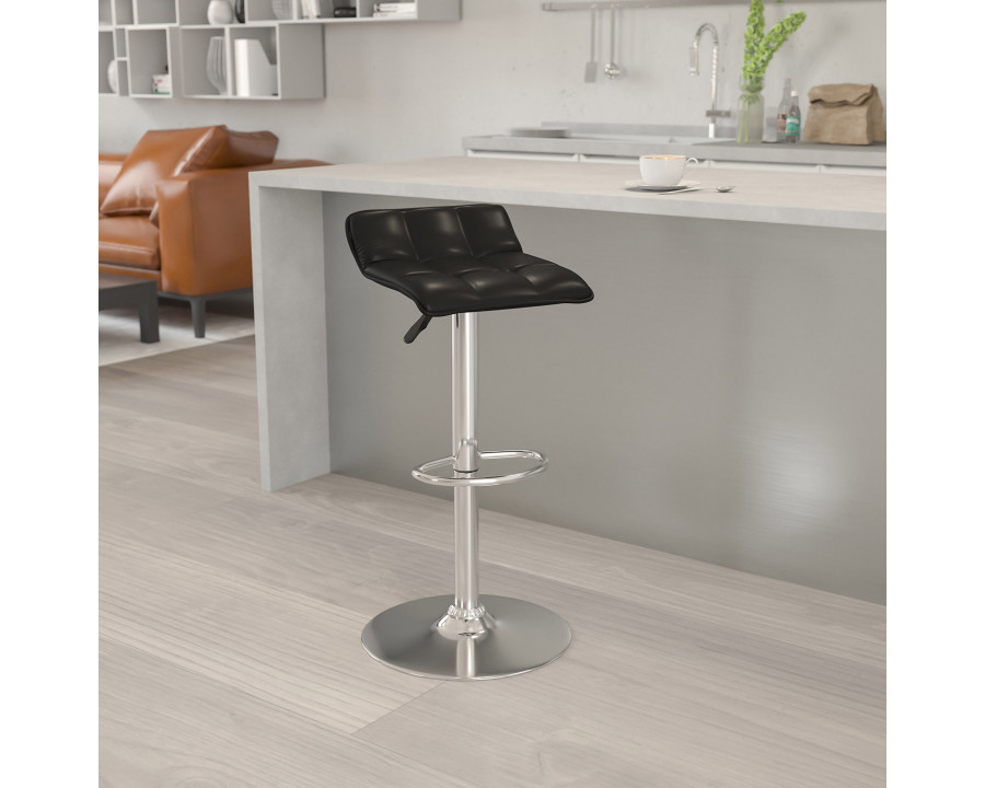 BLNK Mark Vinyl Adjustable Height Bar Stool with Quilted Wave Seat and Chrome Base