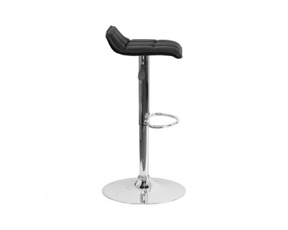 BLNK Mark Vinyl Adjustable Height Bar Stool with Quilted Wave Seat and Chrome Base - Black