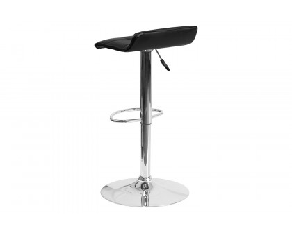 BLNK Mark Vinyl Adjustable Height Bar Stool with Quilted Wave Seat and Chrome Base - Black