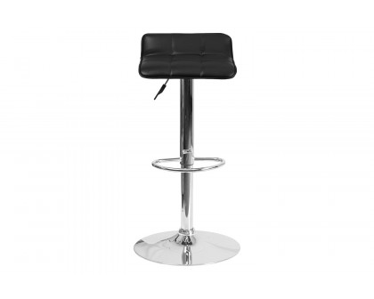 BLNK Mark Vinyl Adjustable Height Bar Stool with Quilted Wave Seat and Chrome Base - Black