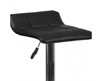 BLNK Mark Vinyl Adjustable Height Bar Stool with Quilted Wave Seat and Chrome Base - Black