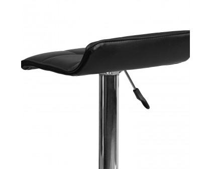 BLNK Mark Vinyl Adjustable Height Bar Stool with Quilted Wave Seat and Chrome Base - Black