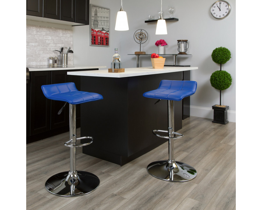 BLNK Mark Vinyl Adjustable Height Bar Stool with Quilted Wave Seat and Chrome Base - Blue