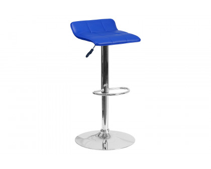 BLNK Mark Vinyl Adjustable Height Bar Stool with Quilted Wave Seat and Chrome Base - Blue