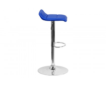 BLNK Mark Vinyl Adjustable Height Bar Stool with Quilted Wave Seat and Chrome Base - Blue