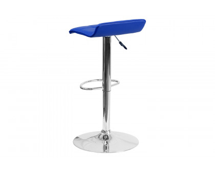 BLNK Mark Vinyl Adjustable Height Bar Stool with Quilted Wave Seat and Chrome Base - Blue