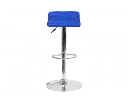 BLNK Mark Vinyl Adjustable Height Bar Stool with Quilted Wave Seat and Chrome Base - Blue