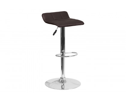 BLNK Mark Vinyl Adjustable Height Bar Stool with Quilted Wave Seat and Chrome Base - Brown