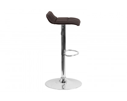 BLNK Mark Vinyl Adjustable Height Bar Stool with Quilted Wave Seat and Chrome Base - Brown