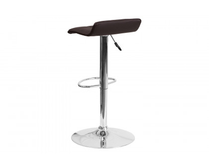 BLNK Mark Vinyl Adjustable Height Bar Stool with Quilted Wave Seat and Chrome Base - Brown