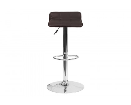 BLNK Mark Vinyl Adjustable Height Bar Stool with Quilted Wave Seat and Chrome Base - Brown