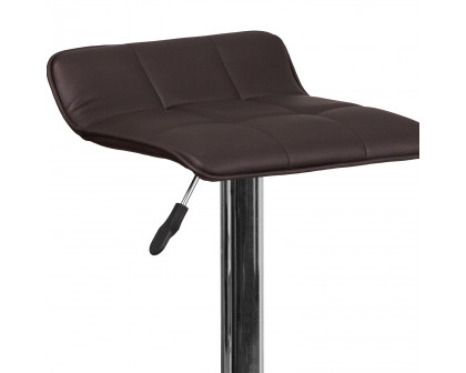 BLNK Mark Vinyl Adjustable Height Bar Stool with Quilted Wave Seat and Chrome Base - Brown