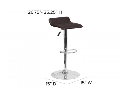 BLNK Mark Vinyl Adjustable Height Bar Stool with Quilted Wave Seat and Chrome Base - Brown