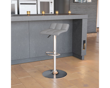 BLNK Mark Vinyl Adjustable Height Bar Stool with Quilted Wave Seat and Chrome Base