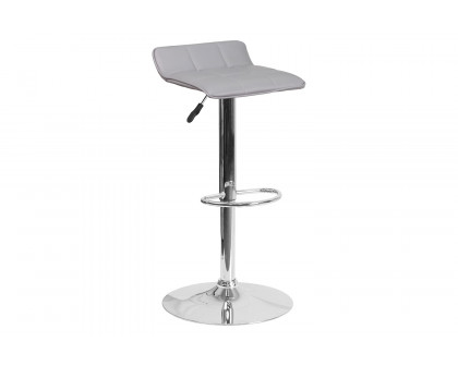 BLNK Mark Vinyl Adjustable Height Bar Stool with Quilted Wave Seat and Chrome Base - Gray