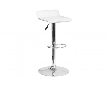 BLNK Mark Vinyl Adjustable Height Bar Stool with Quilted Wave Seat and Chrome Base - White