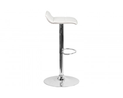 BLNK Mark Vinyl Adjustable Height Bar Stool with Quilted Wave Seat and Chrome Base - White