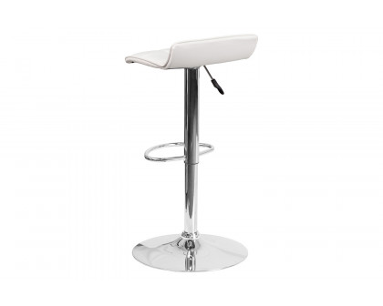 BLNK Mark Vinyl Adjustable Height Bar Stool with Quilted Wave Seat and Chrome Base - White