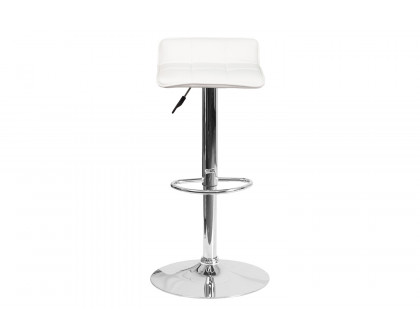 BLNK Mark Vinyl Adjustable Height Bar Stool with Quilted Wave Seat and Chrome Base - White