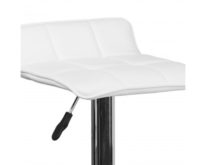 BLNK Mark Vinyl Adjustable Height Bar Stool with Quilted Wave Seat and Chrome Base - White