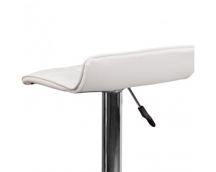 BLNK Mark Vinyl Adjustable Height Bar Stool with Quilted Wave Seat and Chrome Base - White