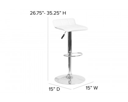 BLNK Mark Vinyl Adjustable Height Bar Stool with Quilted Wave Seat and Chrome Base - White