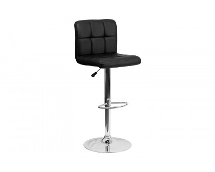 BLNK Kathleen Quilted Vinyl Adjustable Height Bar Stool with Chrome Base - Black