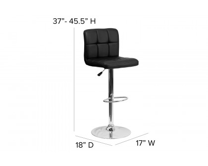 BLNK Kathleen Quilted Vinyl Adjustable Height Bar Stool with Chrome Base - Black