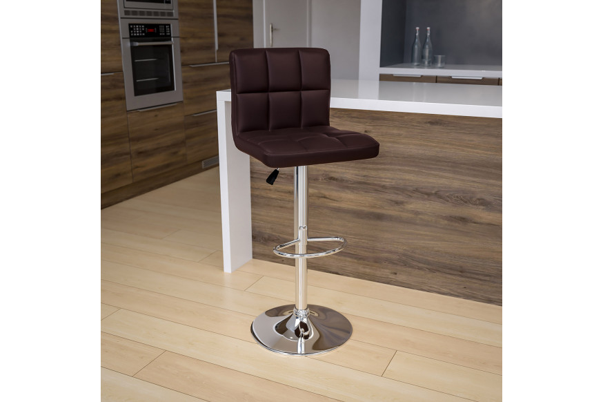 BLNK™ Kathleen Quilted Vinyl Adjustable Height Bar Stool with Chrome Base - Brown