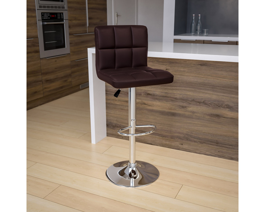 BLNK Kathleen Quilted Vinyl Adjustable Height Bar Stool with Chrome Base - Brown