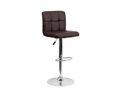 BLNK™ Kathleen Quilted Vinyl Adjustable Height Bar Stool with Chrome Base - Brown