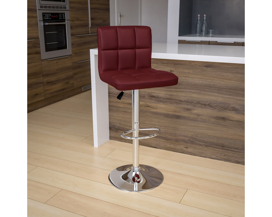 BLNK Kathleen Quilted Vinyl Adjustable Height Bar Stool with Chrome Base - Burgundy