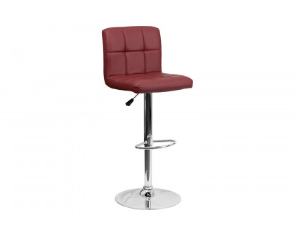 BLNK Kathleen Quilted Vinyl Adjustable Height Bar Stool with Chrome Base - Burgundy