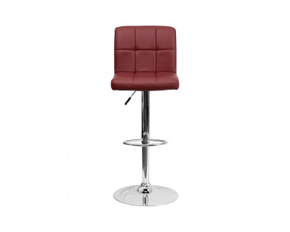 BLNK Kathleen Quilted Vinyl Adjustable Height Bar Stool with Chrome Base - Burgundy