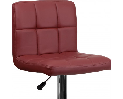 BLNK Kathleen Quilted Vinyl Adjustable Height Bar Stool with Chrome Base - Burgundy