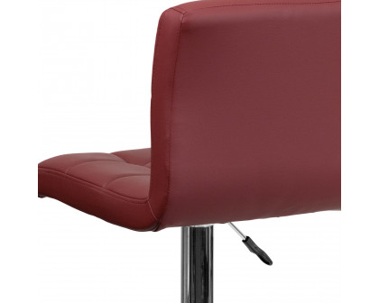 BLNK Kathleen Quilted Vinyl Adjustable Height Bar Stool with Chrome Base - Burgundy