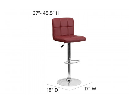 BLNK Kathleen Quilted Vinyl Adjustable Height Bar Stool with Chrome Base - Burgundy