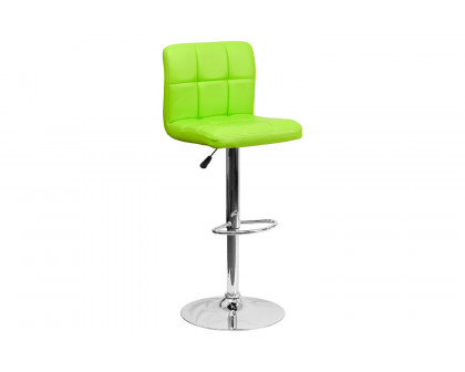 BLNK Kathleen Quilted Vinyl Adjustable Height Bar Stool with Chrome Base - Green