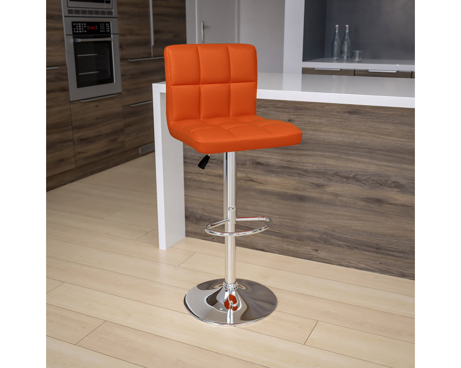 BLNK Kathleen Quilted Vinyl Adjustable Height Bar Stool with Chrome Base - Orange