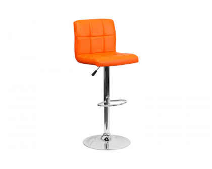 BLNK Kathleen Quilted Vinyl Adjustable Height Bar Stool with Chrome Base - Orange