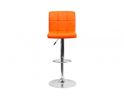 BLNK Kathleen Quilted Vinyl Adjustable Height Bar Stool with Chrome Base - Orange