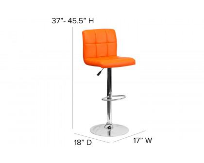 BLNK Kathleen Quilted Vinyl Adjustable Height Bar Stool with Chrome Base - Orange