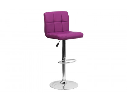 BLNK Kathleen Quilted Vinyl Adjustable Height Bar Stool with Chrome Base - Purple