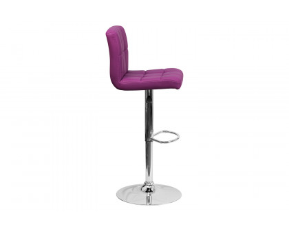 BLNK Kathleen Quilted Vinyl Adjustable Height Bar Stool with Chrome Base - Purple