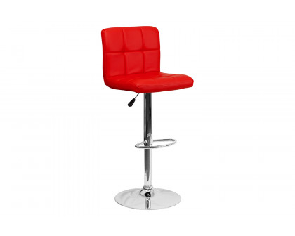 BLNK Kathleen Quilted Vinyl Adjustable Height Bar Stool with Chrome Base - Red