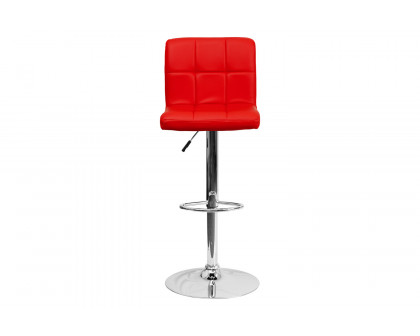 BLNK Kathleen Quilted Vinyl Adjustable Height Bar Stool with Chrome Base - Red