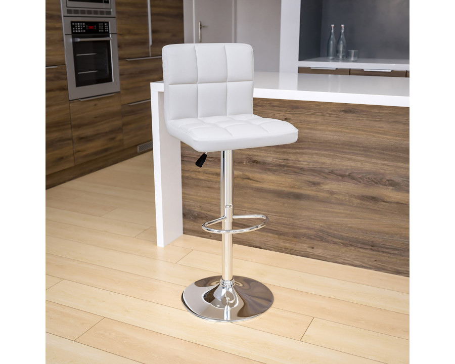 BLNK Kathleen Quilted Vinyl Adjustable Height Bar Stool with Chrome Base - White