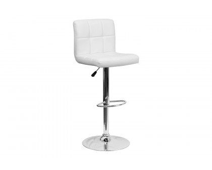 BLNK Kathleen Quilted Vinyl Adjustable Height Bar Stool with Chrome Base - White