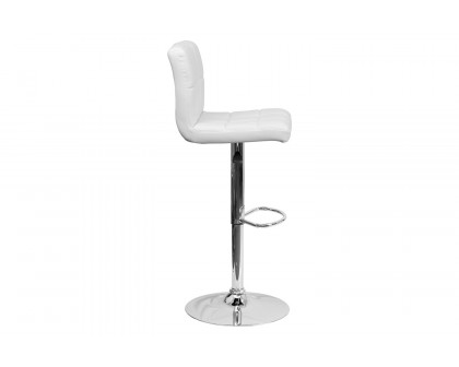 BLNK Kathleen Quilted Vinyl Adjustable Height Bar Stool with Chrome Base - White